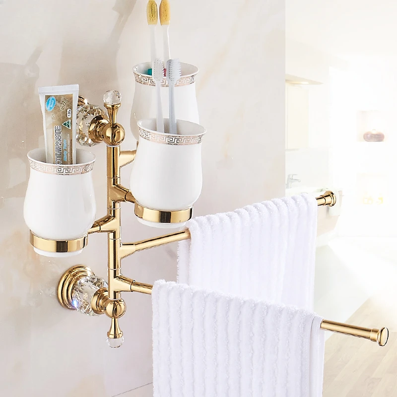 Golden Creative Toothbrush Holder Towel Rack Set Wall-Mounted Mouthwash Cup Shelf Toilet Organizer Bathroom Bathcloth Rod