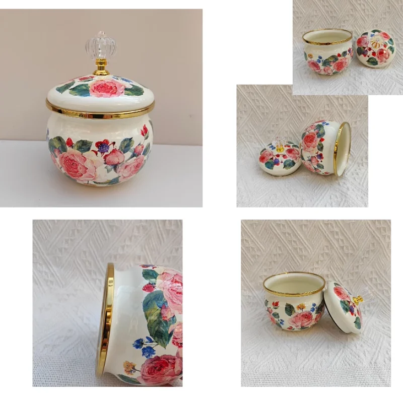 Home Decor Nordic Vases Luxury Floral Enamel Storage Jar Multifunctional for Sugar and Spices in Home Kitchen Vases Storage Jar