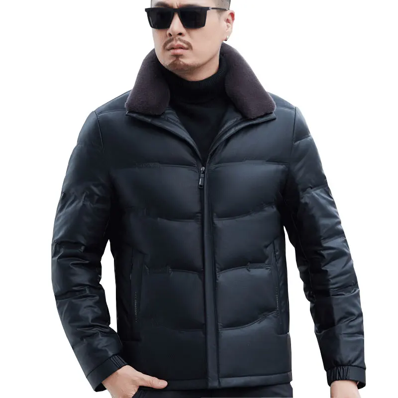 YX-6627 Men's Winter Genuine Leather Down Jacket With White Duck Down Filling And Thick Coat, High-end Jacket, Fashionable