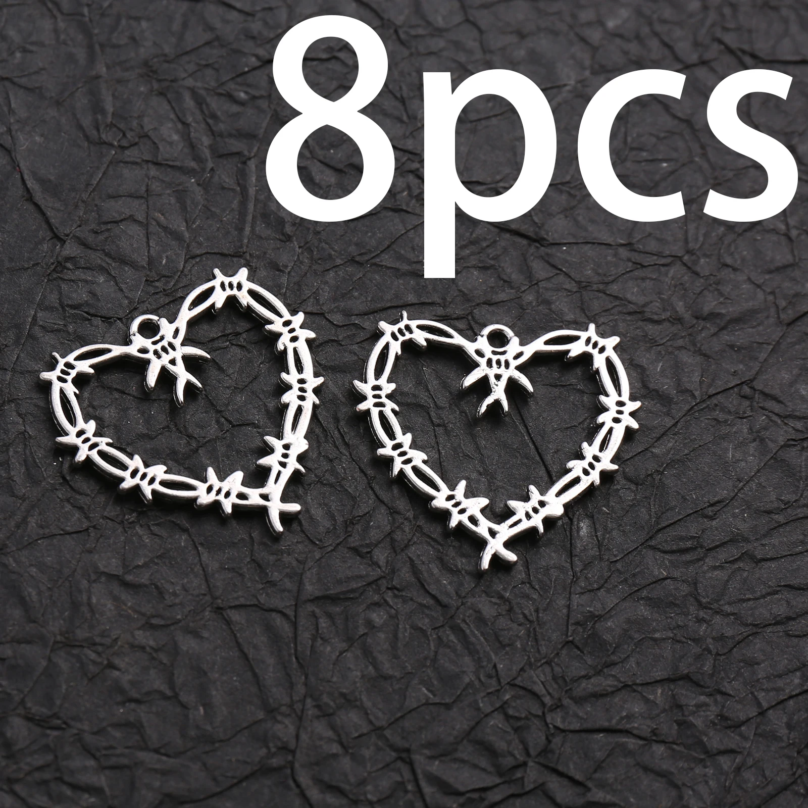 8 Pieces of Vintage Handmade Accessories, Hollow Thorn-Patterned Heart-Shaped Single-Circle Handmade Small Items, Suitable for DIY Bracelets, Necklaces, and Earrings, Vintage Niche Style Jewelry DIY Basic Handmade Materials