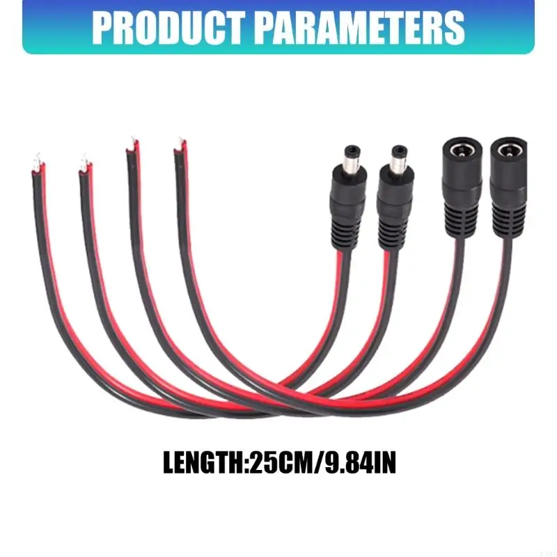 DC5521 Power Pigtail Cable, Connector to Bare Ends, 20 A for 1-36 V Direct Electrical Wiring and Repair Tasks, 2 Piece F19E