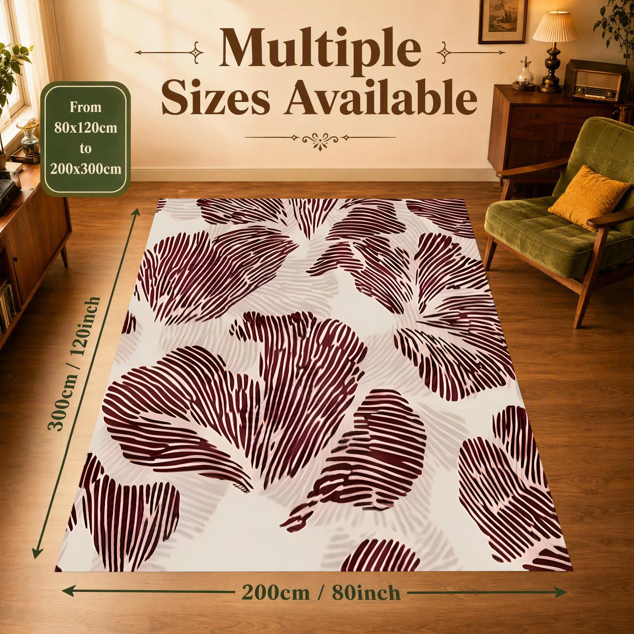 2D Carpet with Abstract Lines and Floral Patterns in Luxurious Retro Style for Living Room and Bedroom