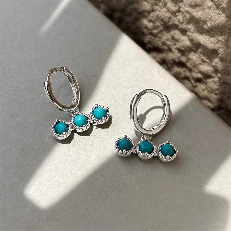 

Vintage Natural Turquoise Geometric Earrings for Women Niche Exquisite High-end Fashion All-match Jewelry Accessories Gifts