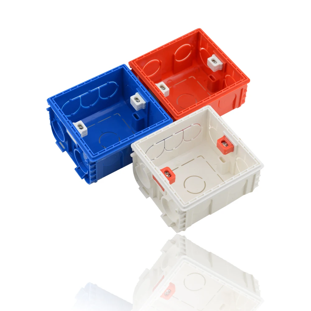 Boîte d'installation de prise de commutateur murale, boîte de jonction de prise de commutateur dissimulée en plastique intégré, boîte arrière de câblage blanc rouge bleu