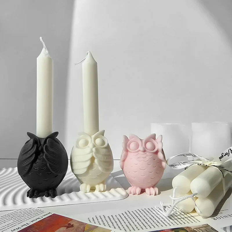 

DIY Plaster Cement Candle Base Mold Handmade Candle Holder Decoration Mould Cartoon Owl Candlestick Silicone Mold