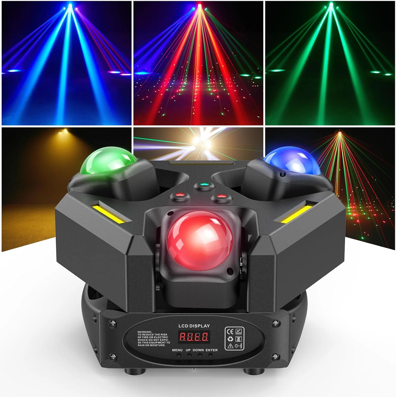 150W LED Stage Light 9x10W RGB 5050 Beads 2x100W Red & 1x100mW Green Laser DMX512 Voice Control Strobe for DJ Party Show Bar