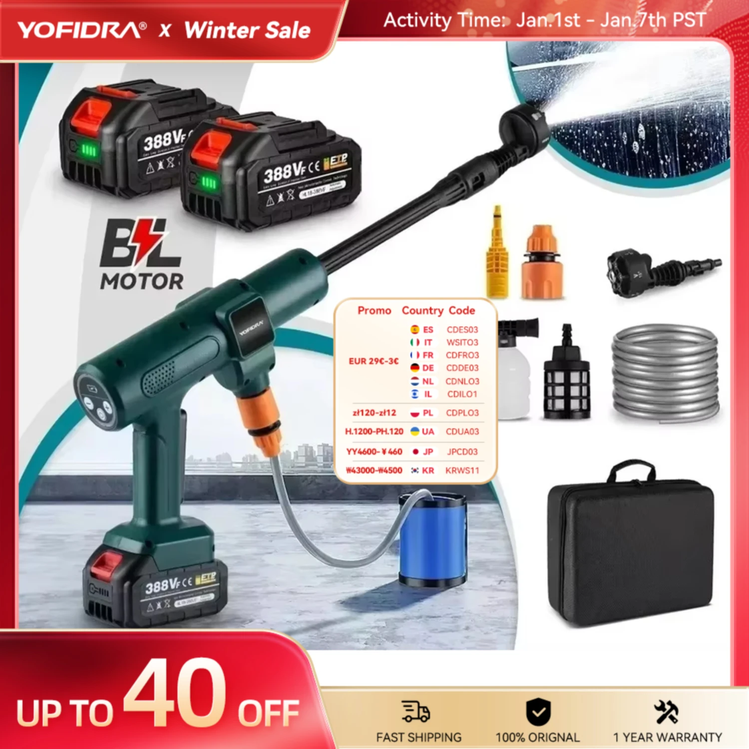 Yofidra 200Bar Borstelloos Elektrisch Waterpistool 6-in-1 Nozzles Auto Schoonmaken Tuin Watering Pak voor Makita 18V Batterij Spuitpistool