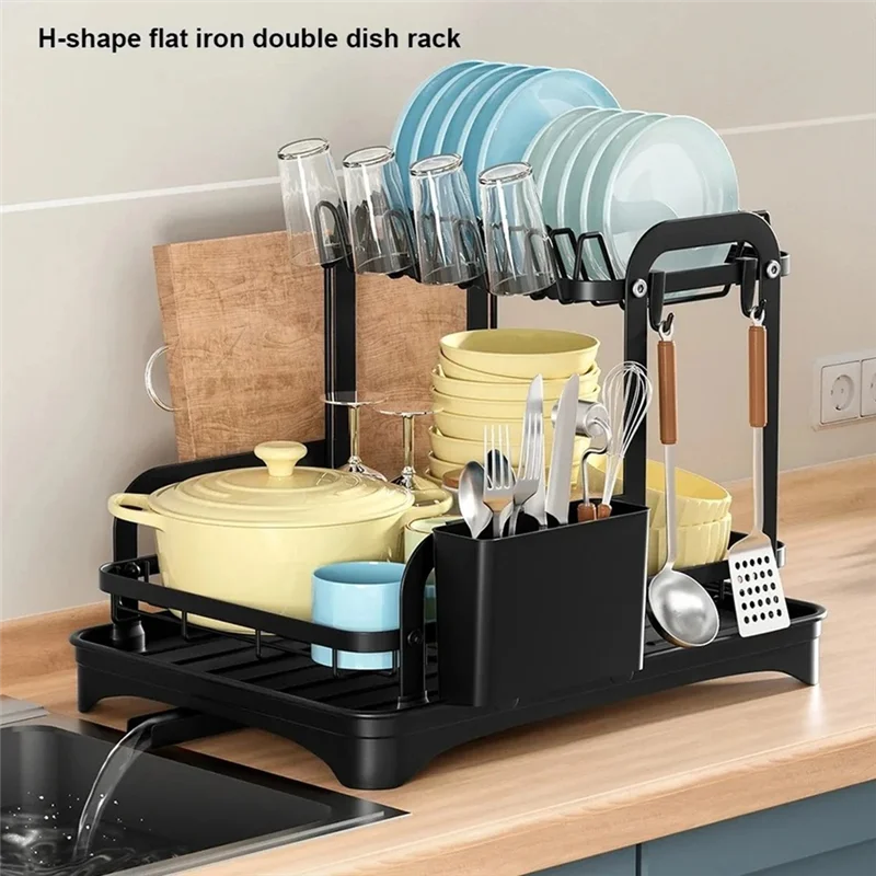 

Dish Bowl Drainer Storage Rack Kitchen Dish Drying Rack With Drain Basket Countertop Dinnerware Organizer Drainboard-AC08