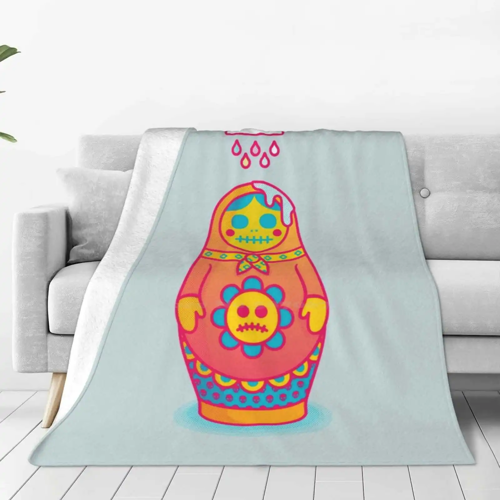 Dead Inside Four Seasons Comfortable Warm Soft Throw Blanket Russian Doll Lowbrow Halftone Skull Flower Pattern