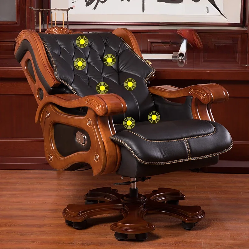 

Роскошное офисное кресло из натуральной кожи с высокой спинкой, поворотное компьютерное кресло с откидной спинкой, подставка для ног для домашней деловой комнаты