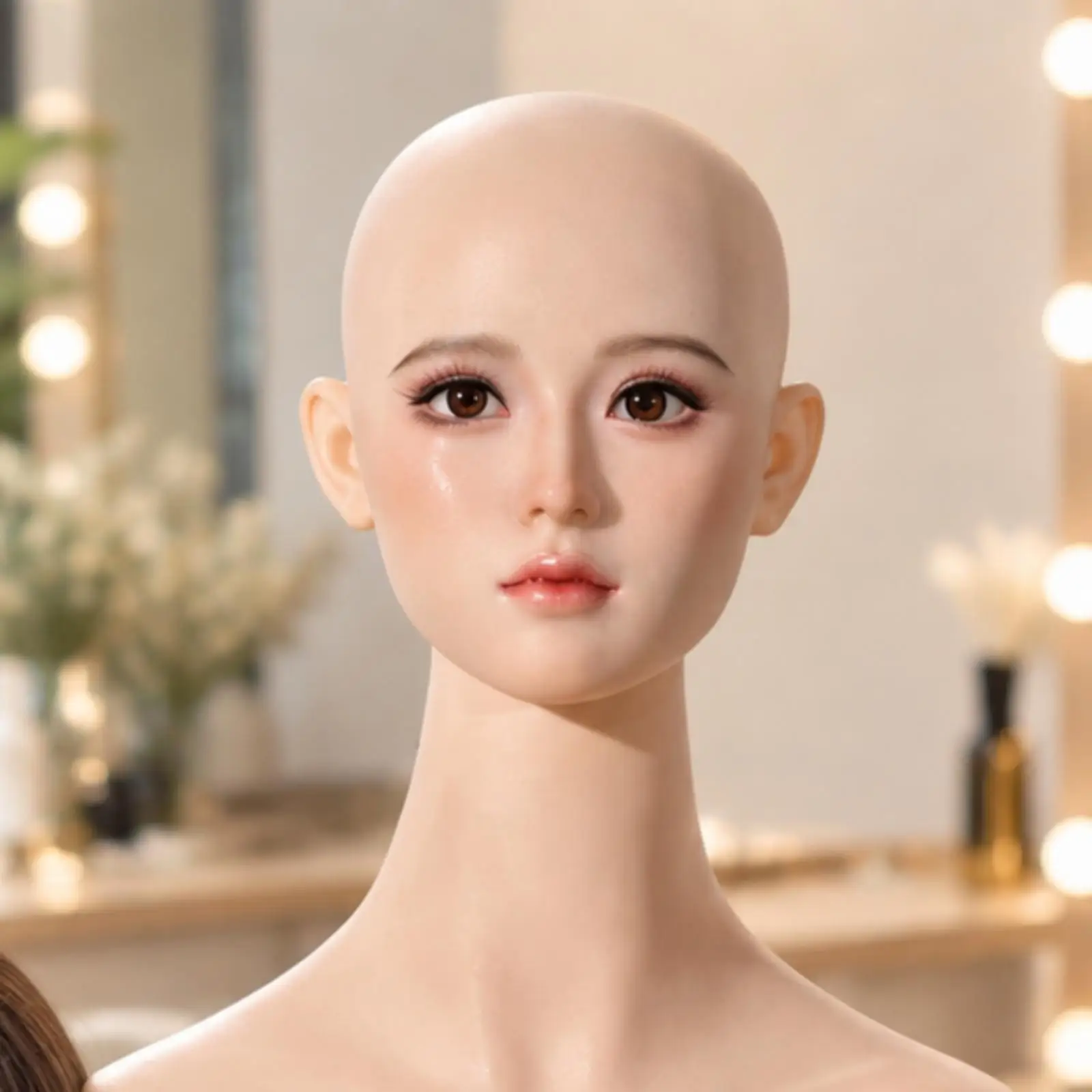 Realistic Silicone Mannequin Head with Shoulders and Base for Wig Styling Makeup Practice Jewelry Display