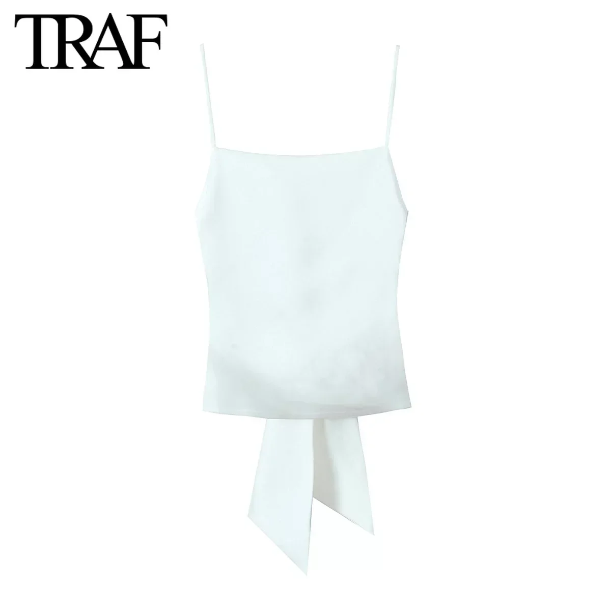 TRAF Women Fashion Summer New Lace-Up Bow Satin Sleeveless Blouse Street Clothing Vest Tank Chic Ladies Crop Tops Mujer