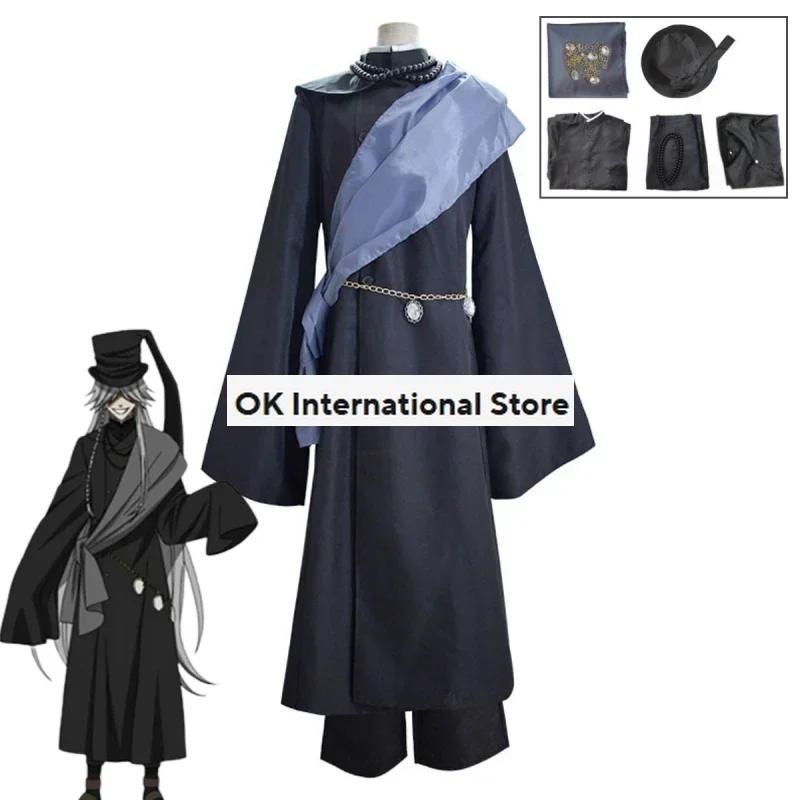 

Anime Black Butler Kuroshitsuji Undertaker Kostum Cosplay Halloween Party Costume Full Chain Hat Anime Costume