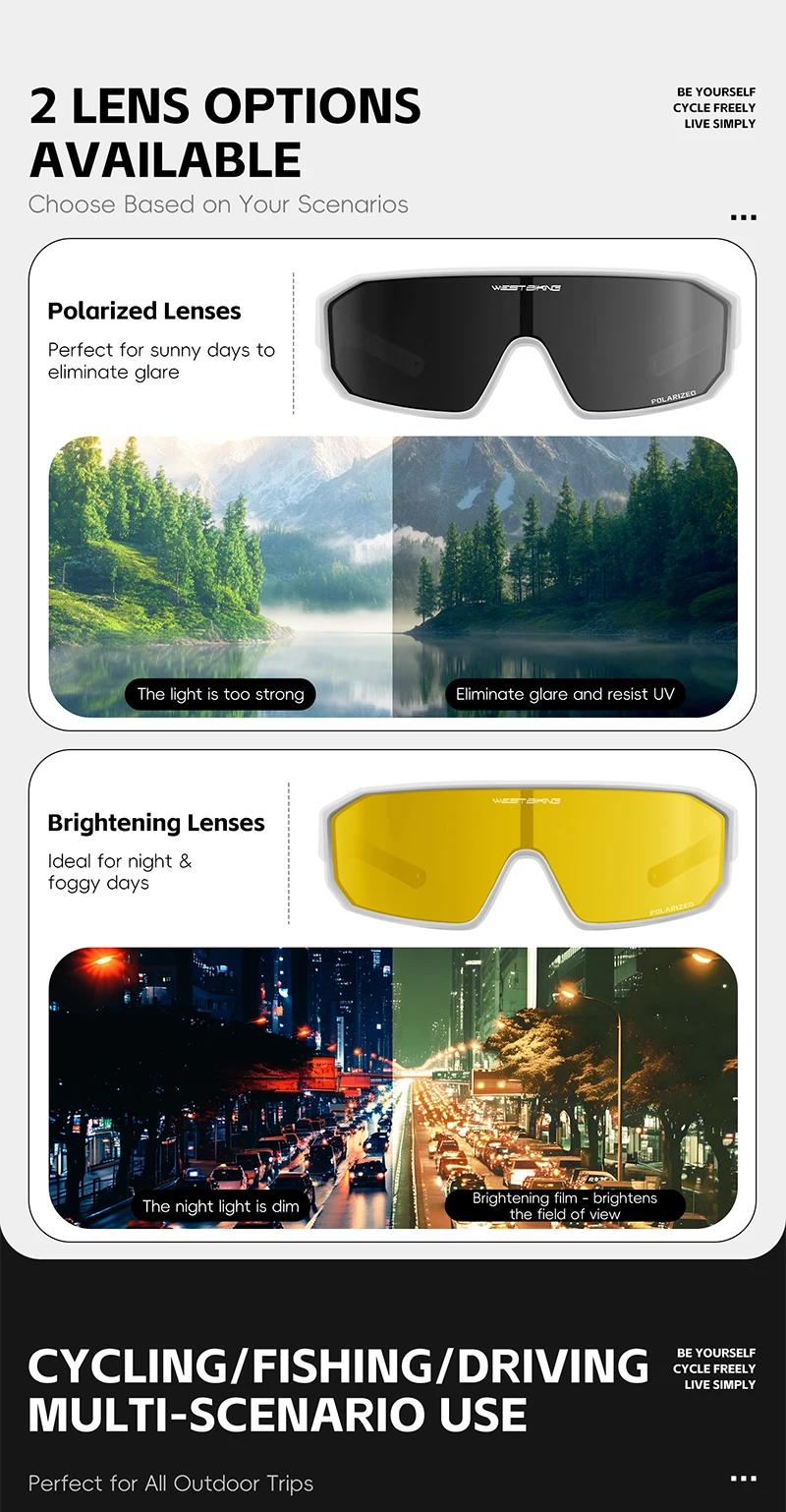 WEST BIKING Herren Großrahmige HD-Radsportbrille Kratzfeste Leichte 2-in-1 PC-Linse Lauf- und Fahrradzubehör – Detail 12
