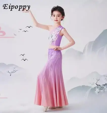 ชุดใส่ออกกำลังกายสำหรับเด็กผู้หญิงชุดสำหรับการแสดงเต้นรำชุดสอบศิลปะ