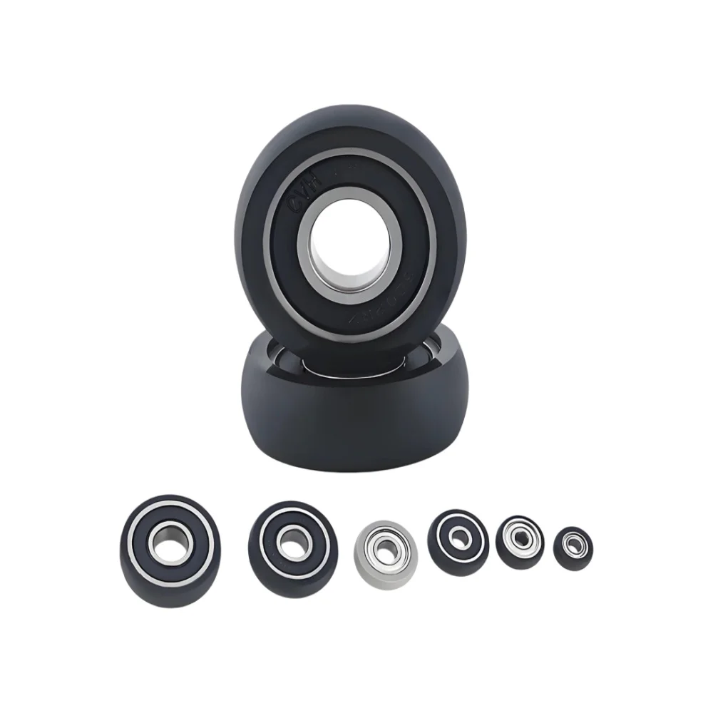 UMBBR Black Polyurethane Coated Roller Bearing PU Arc Glued Wheel Silent Soft Rubber Guiding Wheel for Industrial Use
