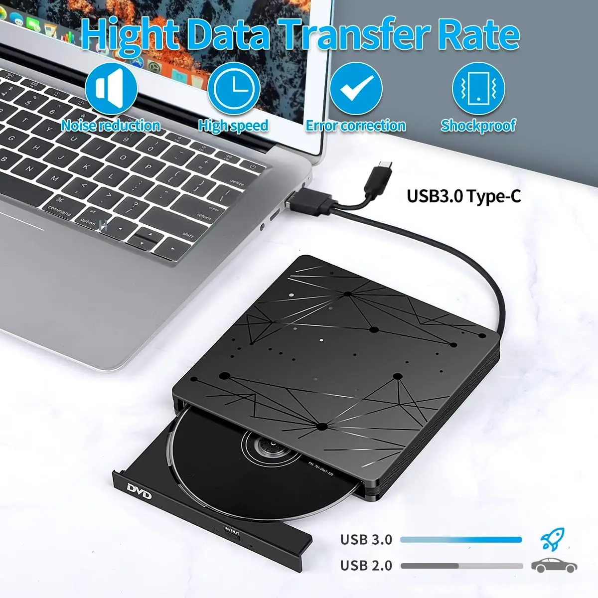 

2в1 USB3.0 TypeC Тонкий внешний DVD-RW-привод CD-плеер записи и записи оптических приводов для ПК, ноутбука, DVD-записи, DVD Portatil