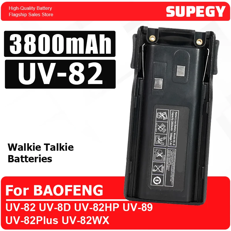For BAOFENG UV-82 UV-8D Walkie Talkie Li-ion Battery Upgrade Thicken 3800mAh USB/Type-C Charging UV-82HP UV-89 UV-82Plus UV-82WX