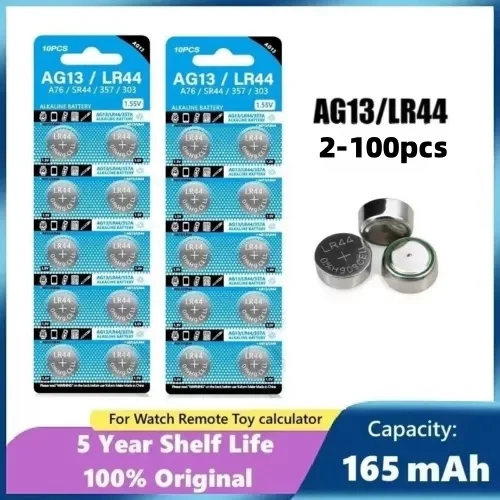 100ชิ้นแบตเตอรี่อัลคาไลน์แบบปุ่ม A76 AG13 LR44 1.5V SR44SW Pila 357 303สำหรับนาฬิกาของเล่นไม่มีชุดแบตเตอรี่ลิเธียมปรอท