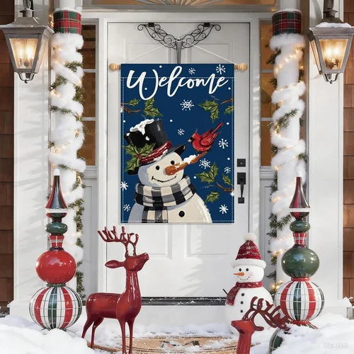 Snowman Snowflake Welcome Christmas House Flag 28X40 Inch Double Sided Outdoor X 7445042637617 AAV hhz