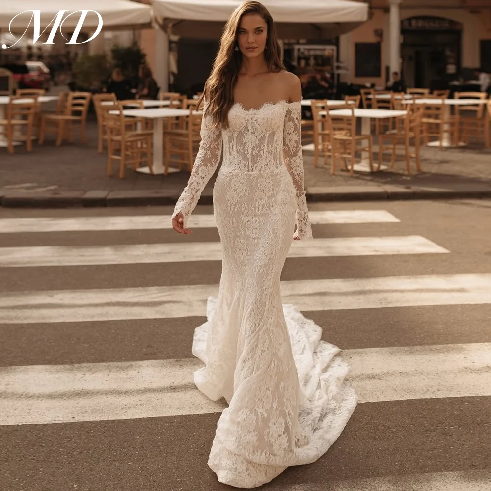 

MD Exquisite Mermaid Wedding Dresses Long Sleeve Off Shoulder Lace Appliques Full-Sleeve Elegant Brides Gown Custom Made 2025