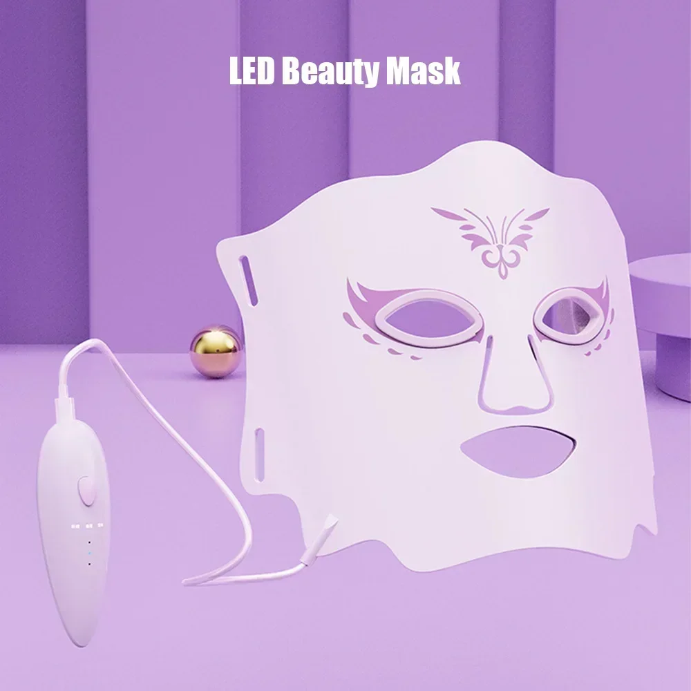 Masque facial léger à LED avec cou, soins du visage, traitement de beauté, thérapie anti-acné, blanchiment du visage, machine de raffermissement de la peau, 3 couleurs