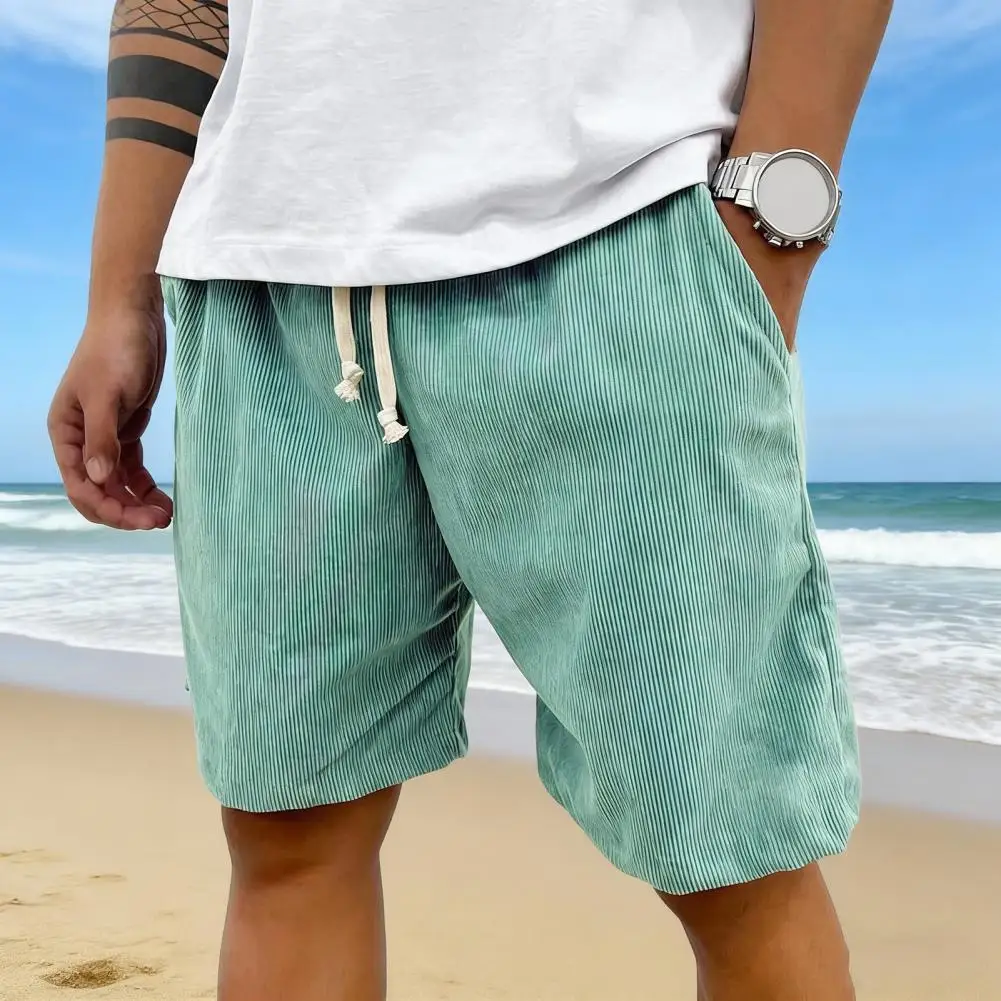 

Men Shorts Elastic Waist Adjustable Drawstring Wide Leg Summer Corduroy Shorts with Pockets Loose Fit Casual Shorts Travel Wear