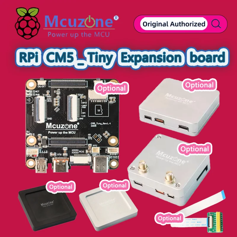 Raspberry Pi CM5_Tiny Expansion board , 4G LTE, CMPAI,CMPW7, NVME SSD, BE200,CNC Cooling Base,GPIO adapter board Optional