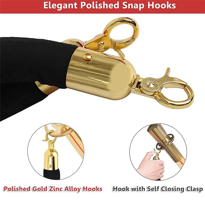 AF90-2 Pack Velvet Stanchion Rope With Gold Hooks, Crowd Control Rope Safety Barrier Red Carpet Decoration, 5 Feet - Image 2