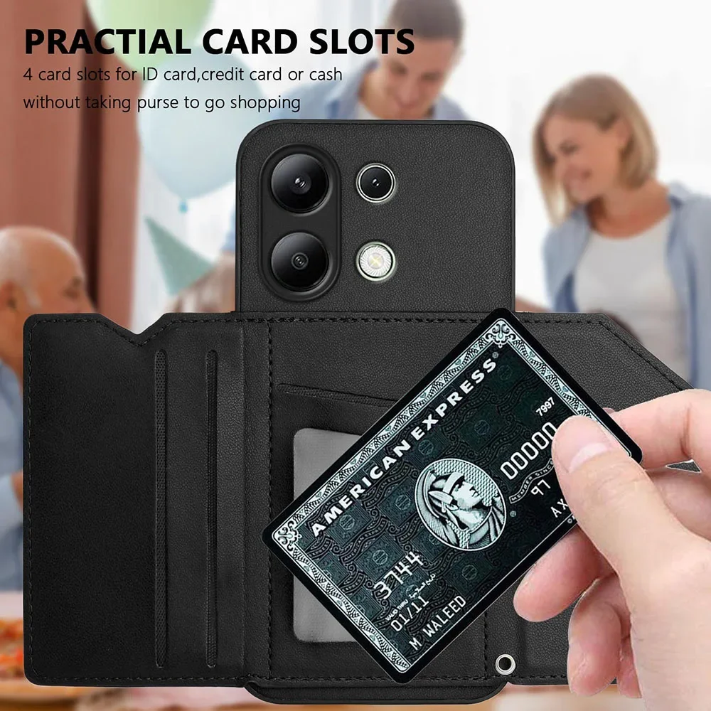 Wallet Case Card Holder For Redmi Note 13 12 11 Pro 12S 14C 13C 12C 10C Xiaomi Poco F6 X6 M6 Pro 4G Shockproof Phone Cover
