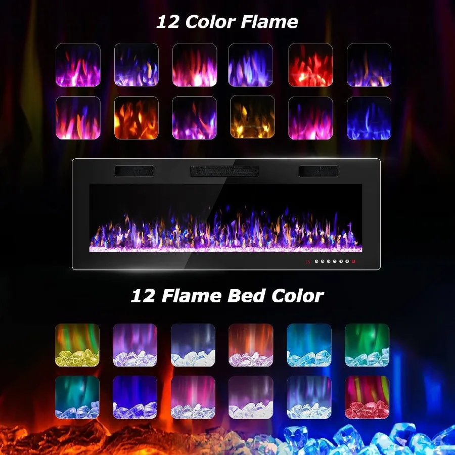 مدفأة كهربائية رفيعة للغاية مقاس 50 بوصة لغرفة المعيشة الحديثة أو غرفة النوم قائمة بذاتها أو مثبتة على الحائط مع مجموعة قابلة للتعديل #5