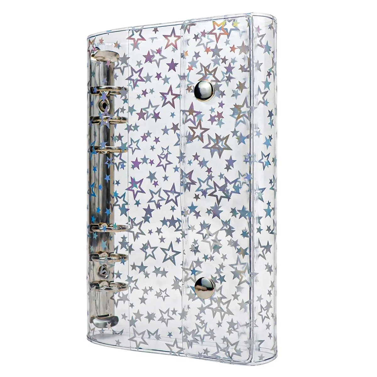 

A6 Budget Binder Cover Clear PVC 6 Ring Binder Glitter Star Refillable Notebook Shell Protector with 2 Snaps