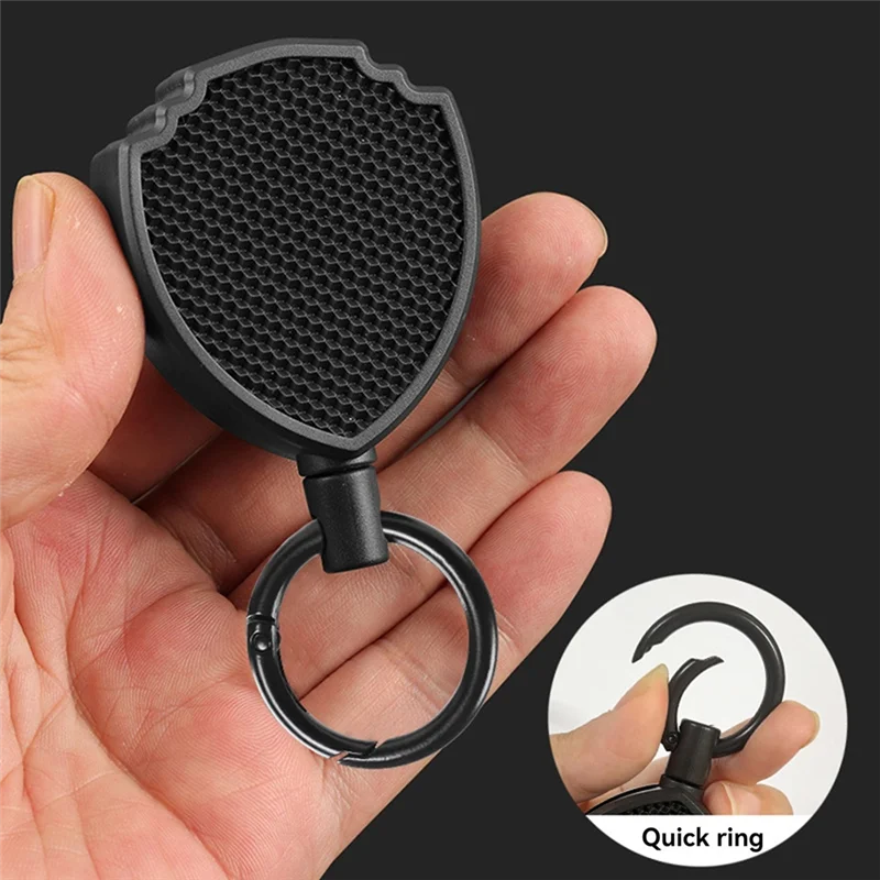 سلسلة مفاتيح ABHQ قابلة للسحب مع تصميم أسلاك الفولاذ، حامل شارة حلقة تسلق متعددة الأدوات، أداة حامل معرف مشبك سلسلة مفاتيح سهلة السحب