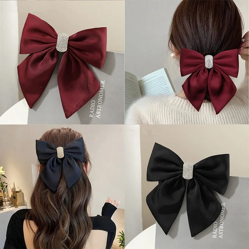 مشبك شعر على شكل فيونكة شيفون بتصميم جديد للنساء لون نقي عالي الجودة مشبك زنبركي من حجر الراين إكسسوارات للشعر #2