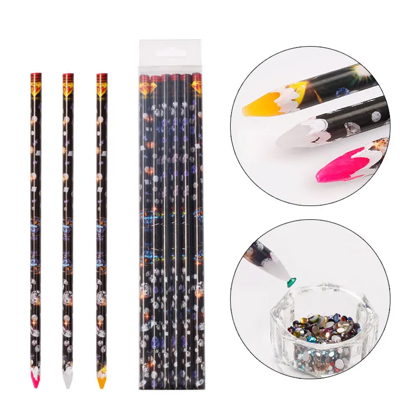 12Pcs 12.7CM Wax Dotting Pen Pencil Nail Art Tools Self-adhesive Rhinestones Gems Drilling Picking Picker Tips Tools