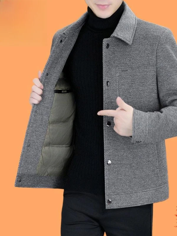 

Lightweight Winter Men's down Jaet Faionable Collar ort Woolen Casual Warm Outerwear Detachable Hood Zipper C...