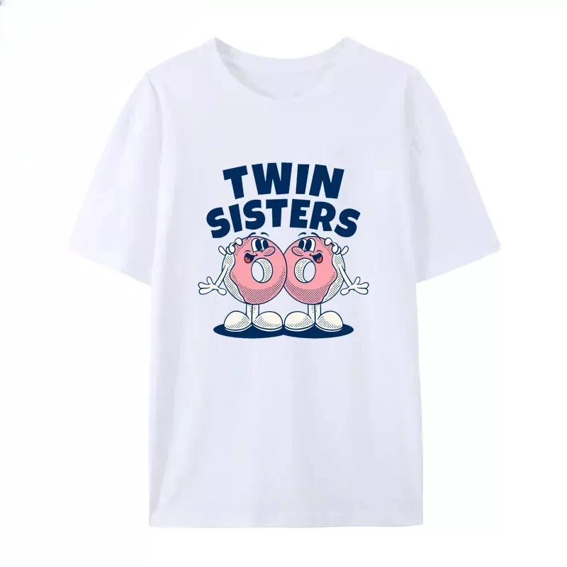 Streetwear Funny Twin Sisters Anime Cotton T Shirt Lovely  men Hipster Aesthetics Shirt Humor Creative Nick Young Girls Fashion