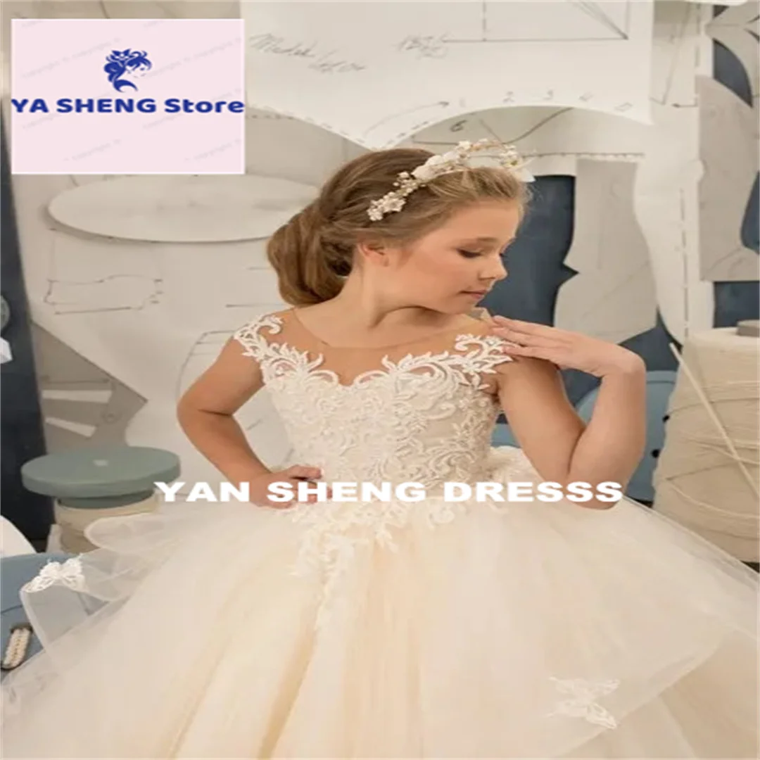 فستان زفاف مخصص من التول بدون أكمام لفتاة الزهور منتفخ للأطفال الصغار فستان عيد ميلاد أول مناولة