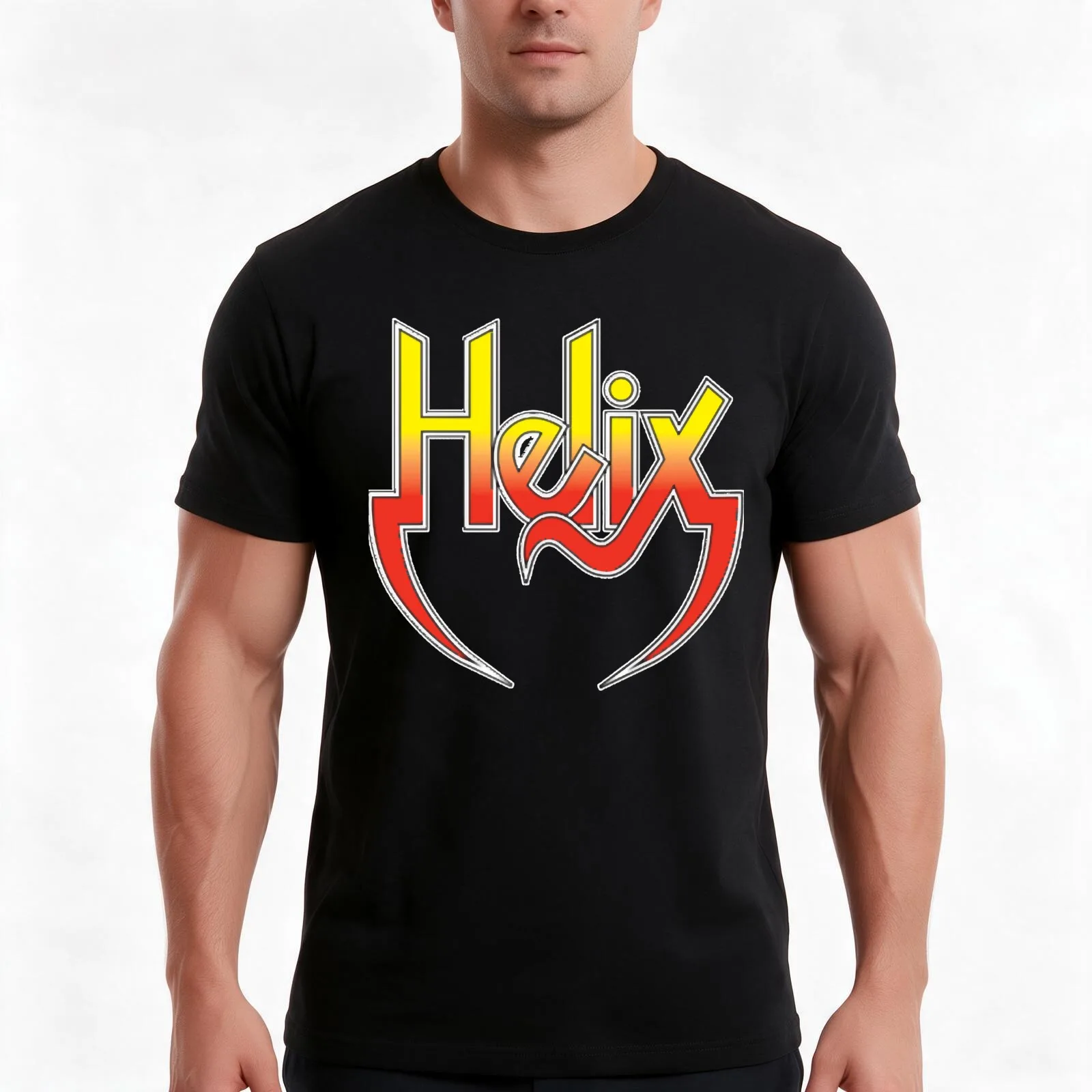 Helix Band Logo T-Shirt, Summer Casual Cotton Tee, Oversized Streetwear Tops, Vintage Graphic Print, Loose Fit Short Sleeve