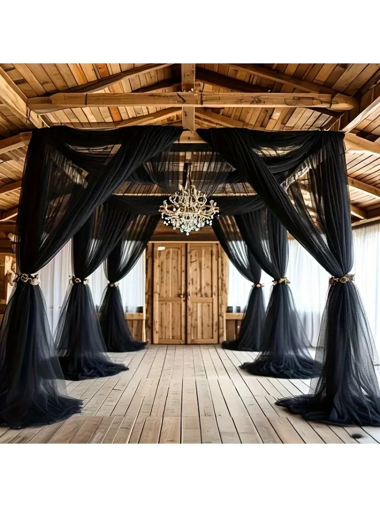 2 Stück 8 Meter schwarzer Polyester-Tüll-Drapierstoff für Hochzeiten, Bögen, Geburtstagsfeiern und Bühnendekoration, Weihnachten, Halloween, St. Patrick's