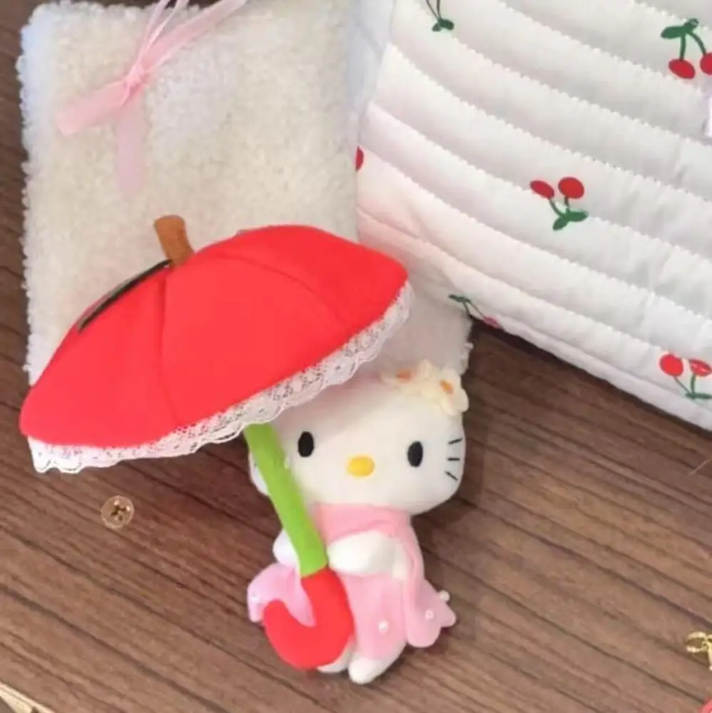 Uroczy Sanrio Parasol Hello Kitty Pluszowa Lalka Modny czerwony parasol pluszowy breloczek Zawieszka Zabawki dla chłopców i dziewcząt Kreskówkowy prezent urodzinowy