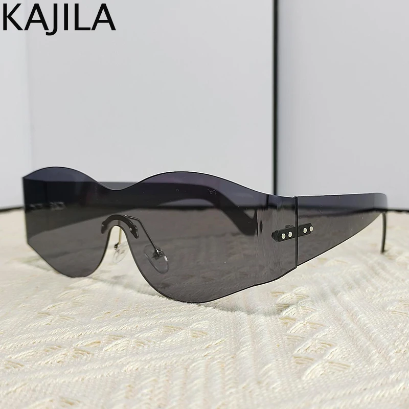 Y2K-gafas de sol Punk sin montura para hombre y mujer, lentes de sol de una pieza, marca de lujo, Steampunk, Vintage, 2024