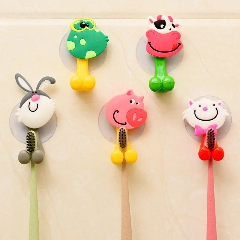 1pcs Cute Animal Cartoon Toothbrush Holder Wall Mounted Duty Suction Sucker Holder Hooks Set Organizer Tool Bathroom Accessories