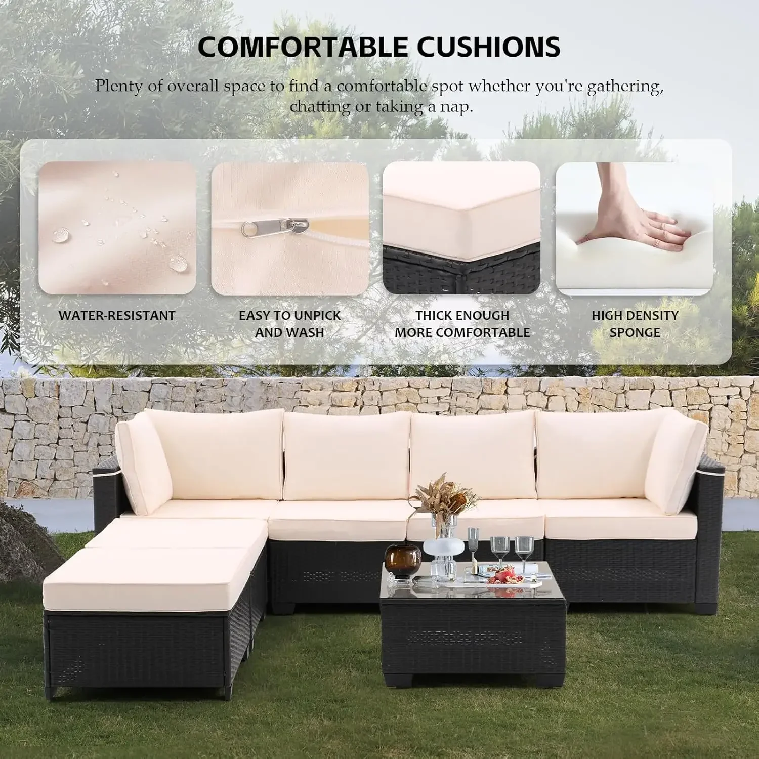 Outdoor Patio Furniture Set, All-Weather Rattan Sectional Sofa Wicker Conversation Set with Cushionfor Garden, Backyard,Poolside