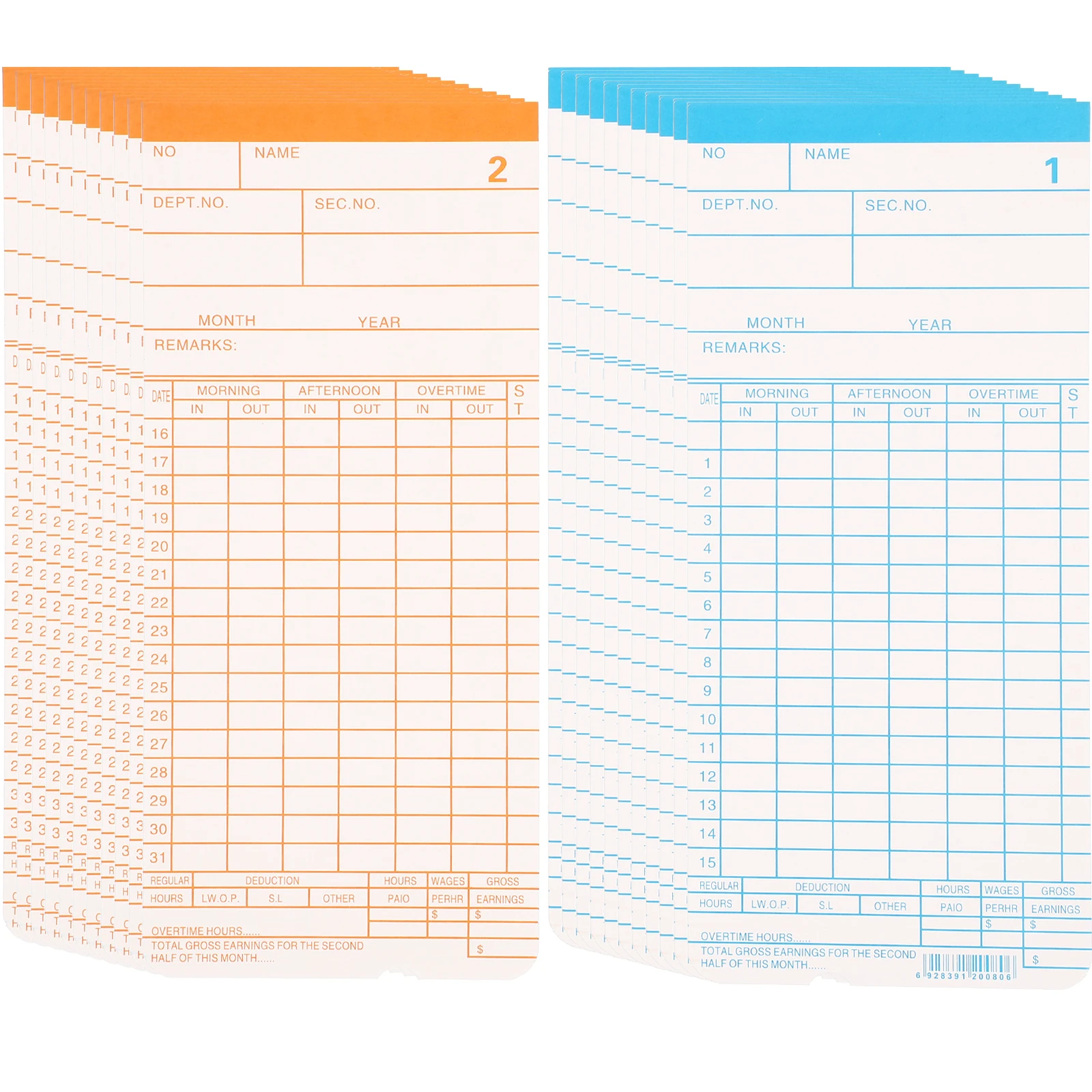 1 Set Double-Sided Office Time Sheets Attendance Recording For Employees Supplies Factory Warehouse Use