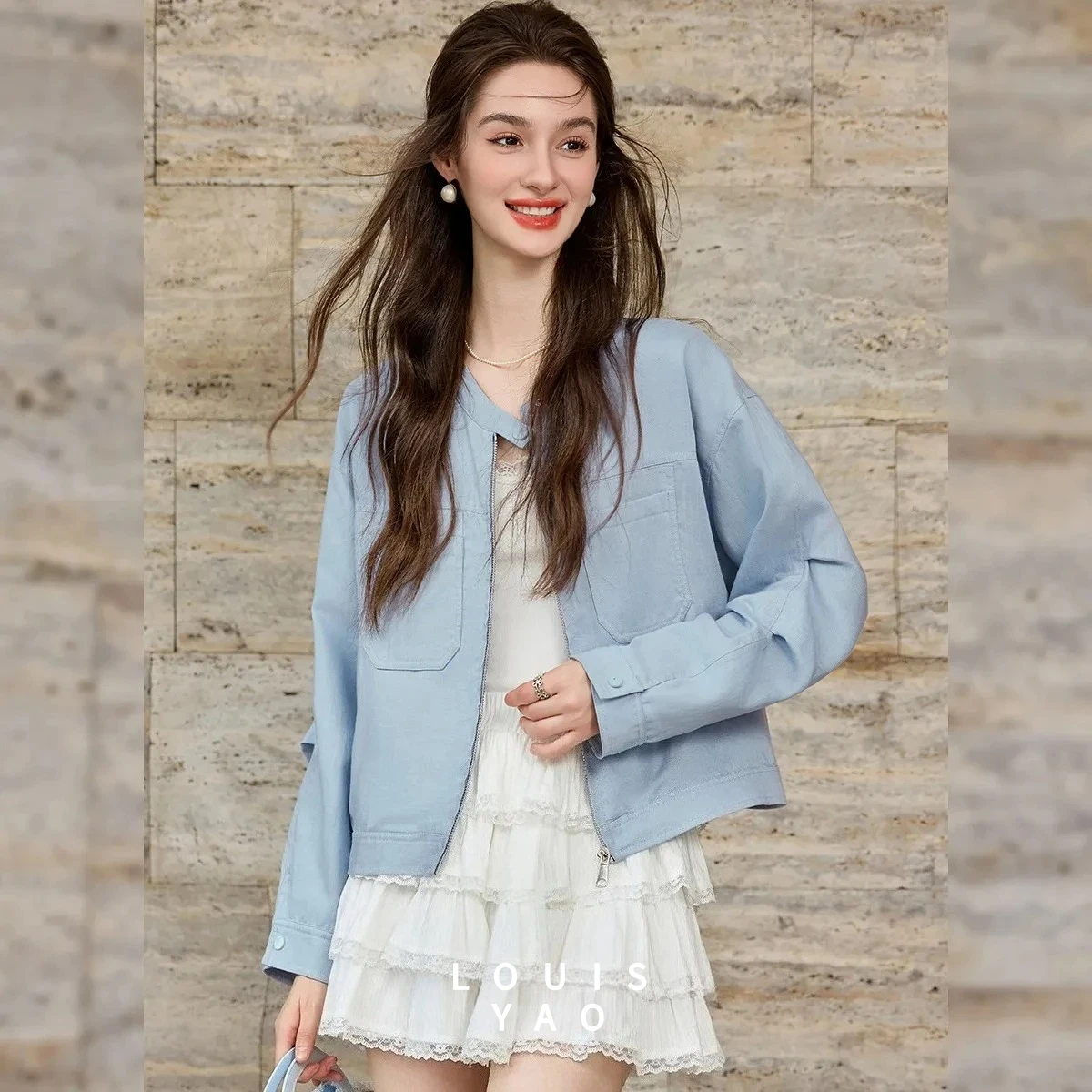 

LOUISYAO Light Casual Women's Coat 2025 Autumn Large Pocket Decoration Tops Lyocell Fabric Shoulder Down Cardigan Jacket