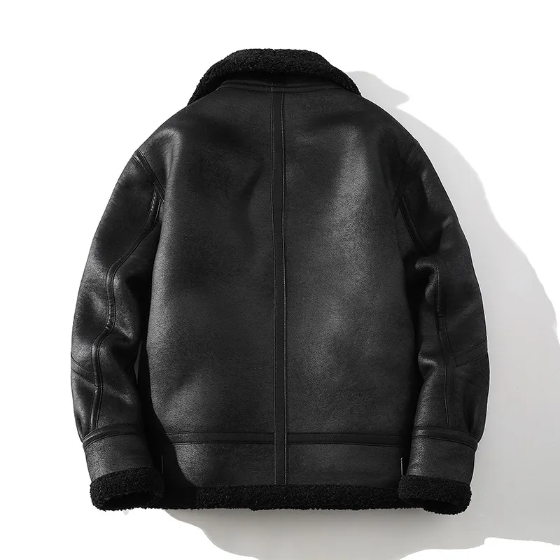 Men's Winter Thickened Fleece Lined Suede Jacket Biker Style Warm Fashion Loose Fit Fur Leather Integrated Coat for Outdoor