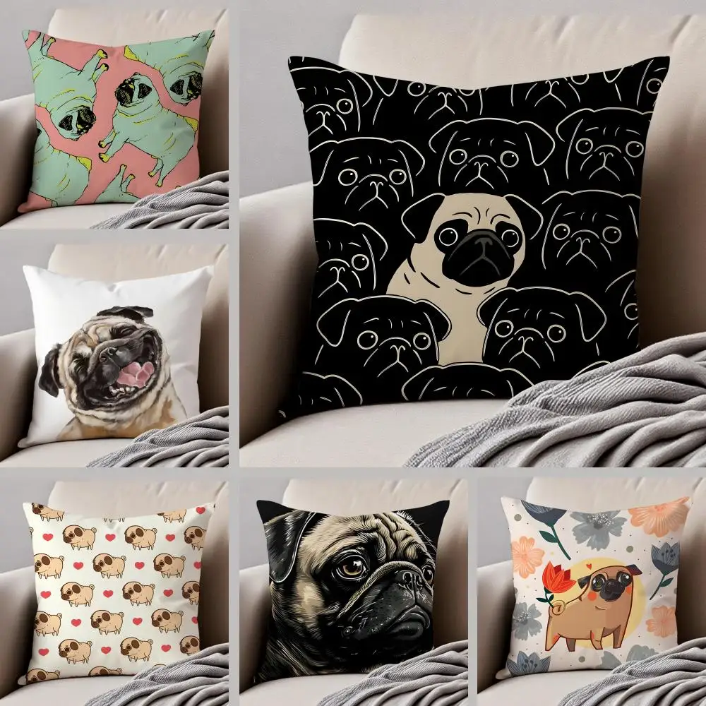 Cute Pug Pet Cushion Cover Throw Pillow Cover Hidden Button Durable Polyester Chair Cushion