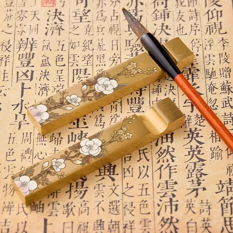 1 Pair Chinese Style Brass Paperweight - Calligraphy Writing Desk Accessory for Ink Brush Practice