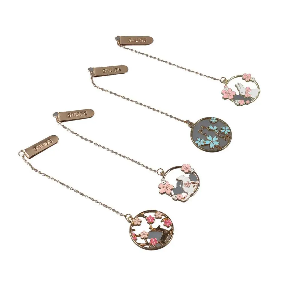 Office Supply Cherry Blossom Bookmark Pet Design Page Sign Book Clip Alloy Chain Animal Shaped Pendant Bookmarks Student